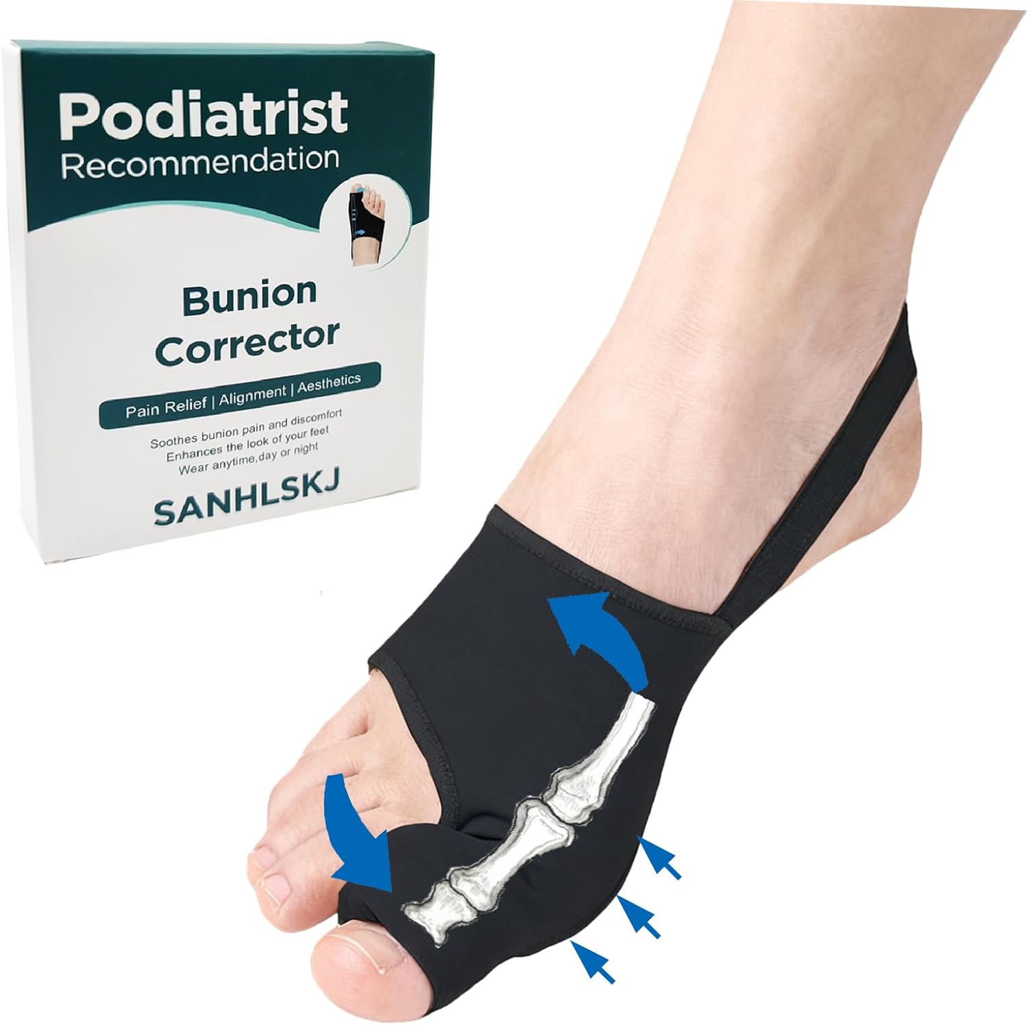 2PCS Bunion Corrector for Women & Men, Big Toe Straightener Splint, Breathable Non-Slip Hallux Valgus Pain Relief, Day Night Support for Foot Care (US 5-10 Women&7-11 Men) (Black)