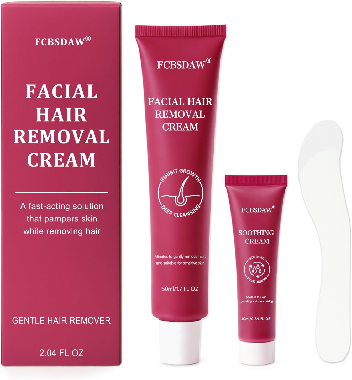 Painless Facial Hair Removal Cream for Upper Lip, Chin and Peach Fuzz - Women's Depilatory Cream Kit with Soothing Cream, Fast Acting 4-Min Formula Safe for Sensitive Skin,2.04 FL oz(Box of 1)