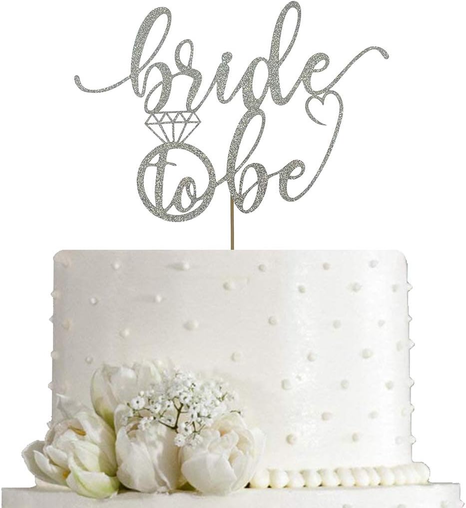 Bride to Be Cake Topper for Bridal Shower / Wedding Shower / Engagement / Bachelorette / Hen Party Decorations, Double Sided Silver Glitter