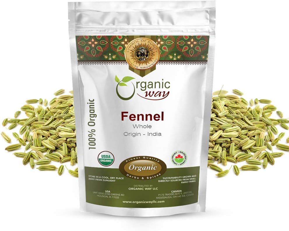 Organic Way Fennel Seed Whole (Foeniculum vulgare) - Improve Digestion | Organic & Kosher Certified | Raw, Vegan, Non GMO & Gluten Free | USDA Certified | Origin - India (1LBS / 16Oz)