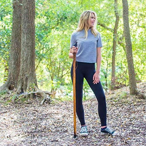 RMS Nature Wood Walking Stick - Wooden Hiking Stick and Trekking Pole with Leather Wrist Strap