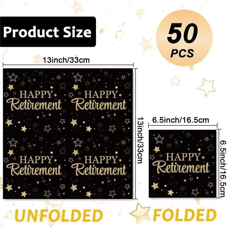 50 Pack Retirement Paper Napkins Retirement Party Decorations Happy Farewell Celebration Graduations Supplies We Will Miss You Napkins for Retired Decor Favors Black Gold Teacher