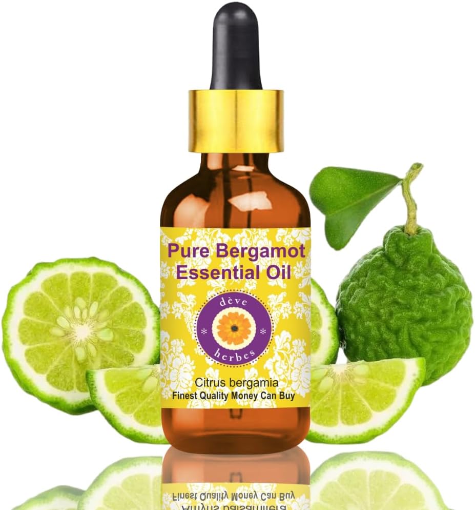 Deve Herbes Pure Bergamot Essential Oil (Citrus bergamia) with Glass Dropper Natural Therapeutic Grade Steam Distilled 15ml (0.50 oz)