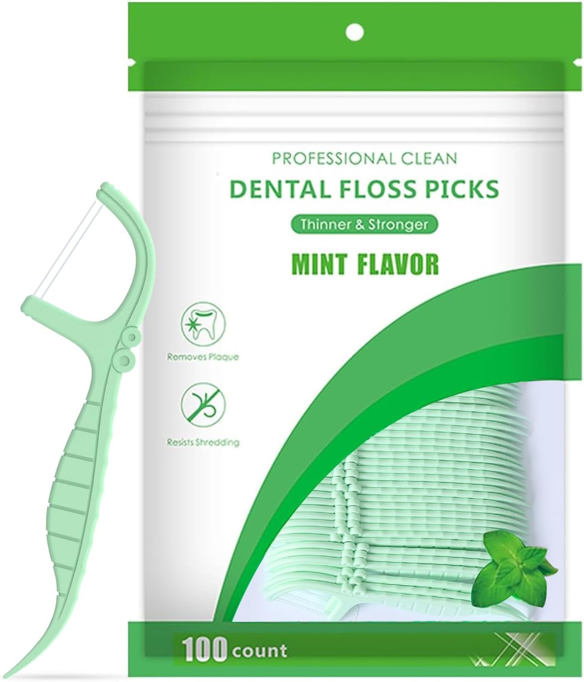 Mint Dental Flossers,100 Count Mint Flavor Unbreakable & Shred-Resistant Floss Picks,Flossers for Adults,Portable Toothpicks Sticks,Effective Plaque Remova(Mint,100 Count)