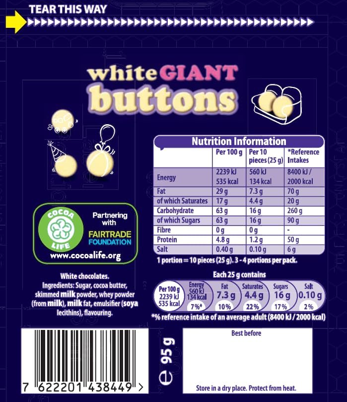Cadbury White Giant Buttons 100g (Pack of 3)