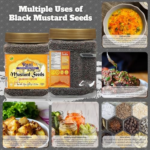 Rani Black Mustard Seeds Whole Spice (Kali Rai) 20oz (1.25lbs) 567g PET Jar ~ All Natural | Gluten Friendly | NON-GMO | Kosher | Vegan | Indian Origin