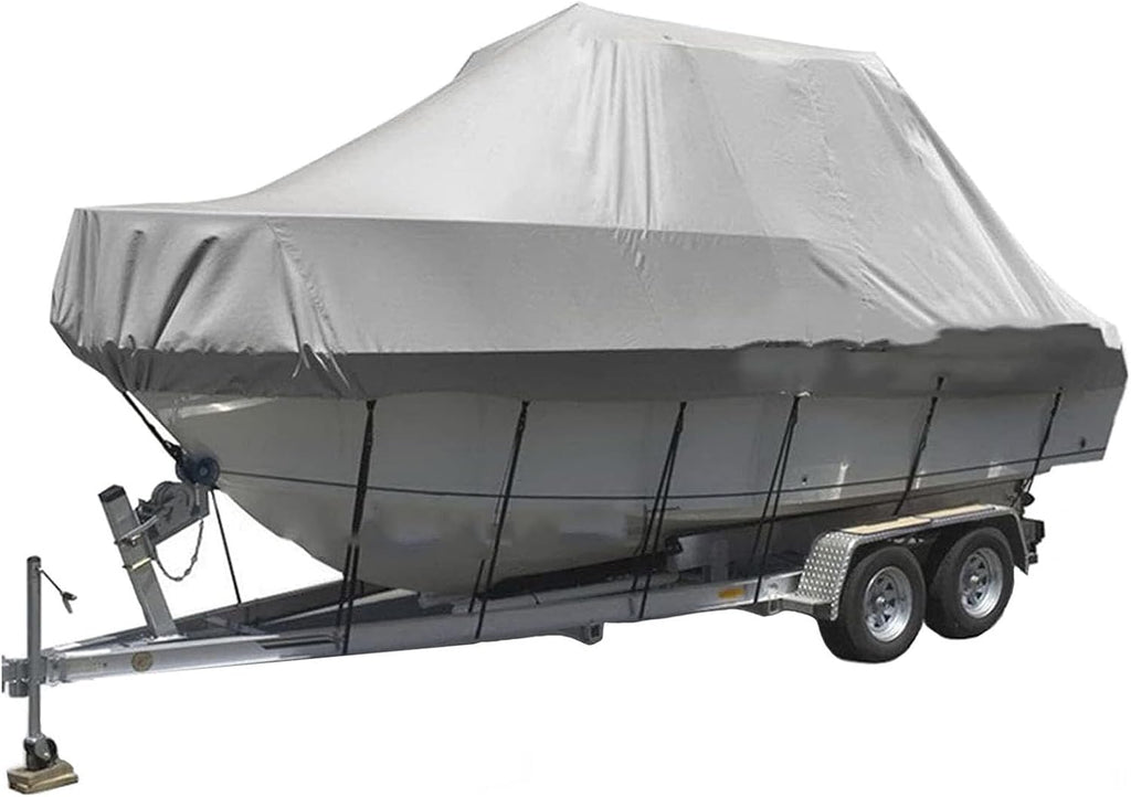 Waterproof Bass Boat Cover, 11-27ft Heavy Duty 420D All Weather Protection Boat Cover Fits V-Hull, Fish&Ski, Pro-Style, Fishing Boat, Runabout