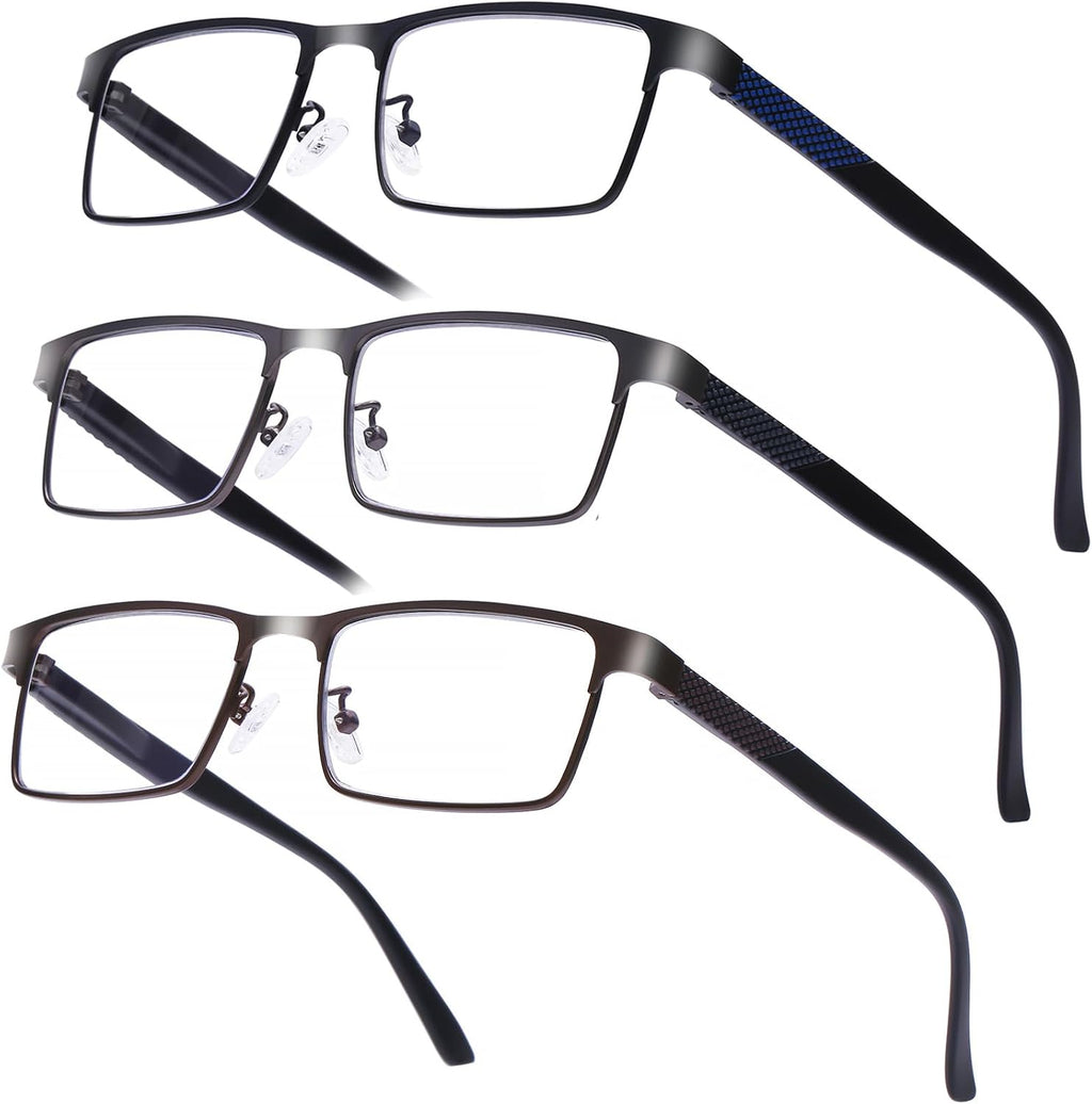 DOOViC 3 Pack Reading Glasses Men, Blue Light Blocking Reading Glasses, Stylish Metal Lightweight Computer Readers for Mens