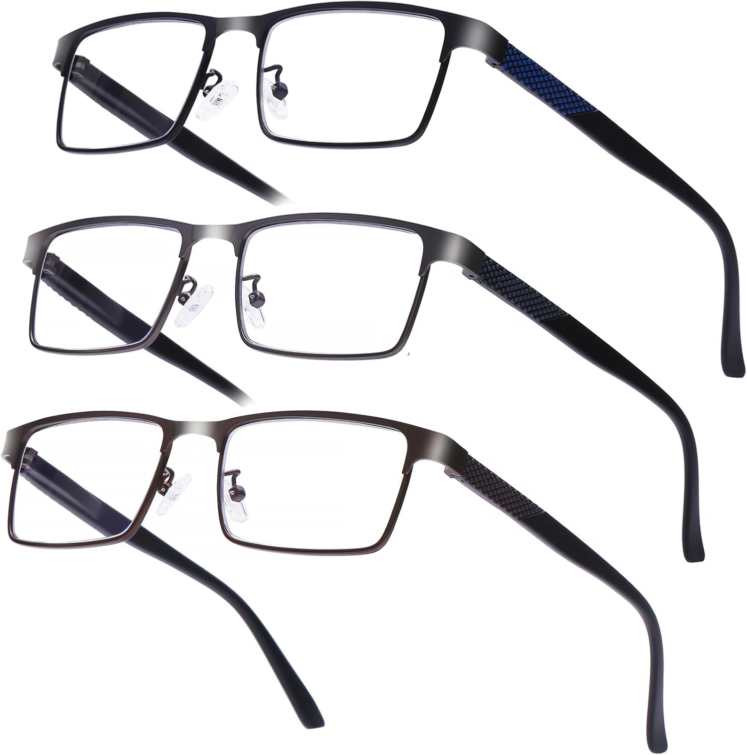 DOOViC 3 Pack Reading Glasses Men, Blue Light Blocking Reading Glasses, Stylish Metal Lightweight Computer Readers for Mens