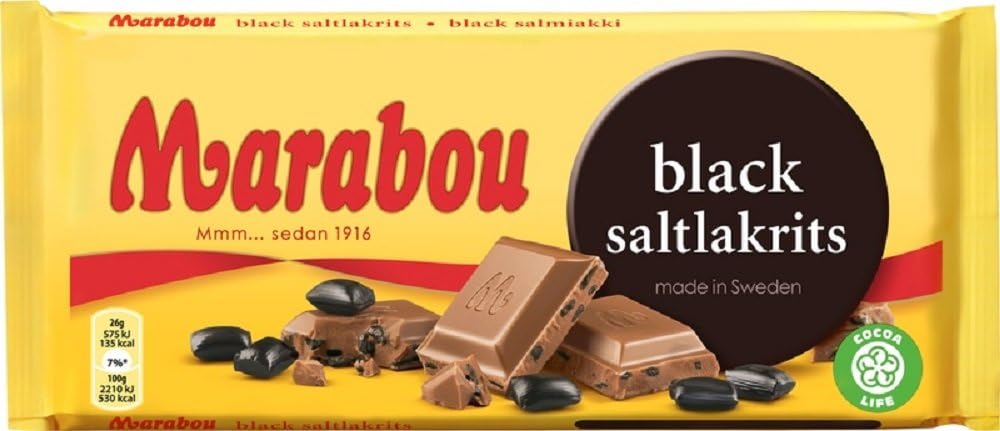 Marabou Black Saltlakrits - Salty Licorice - Original - Swedish - Milk Chocolate - Bar 180 g