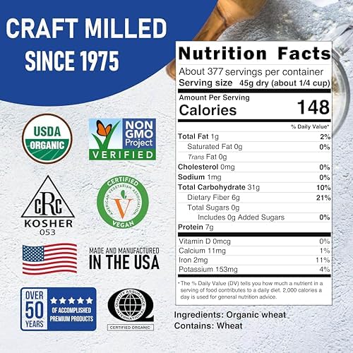 Great River Milling Organic Whole Grain Hard Red Spring Wheat Berries | Hard Red Whole Wheat | High Protein & Gluten | Non-GMO & Kosher | Perfect For Wheat Bread, Salad, Pilaf, Bagels & More | 25 Lb