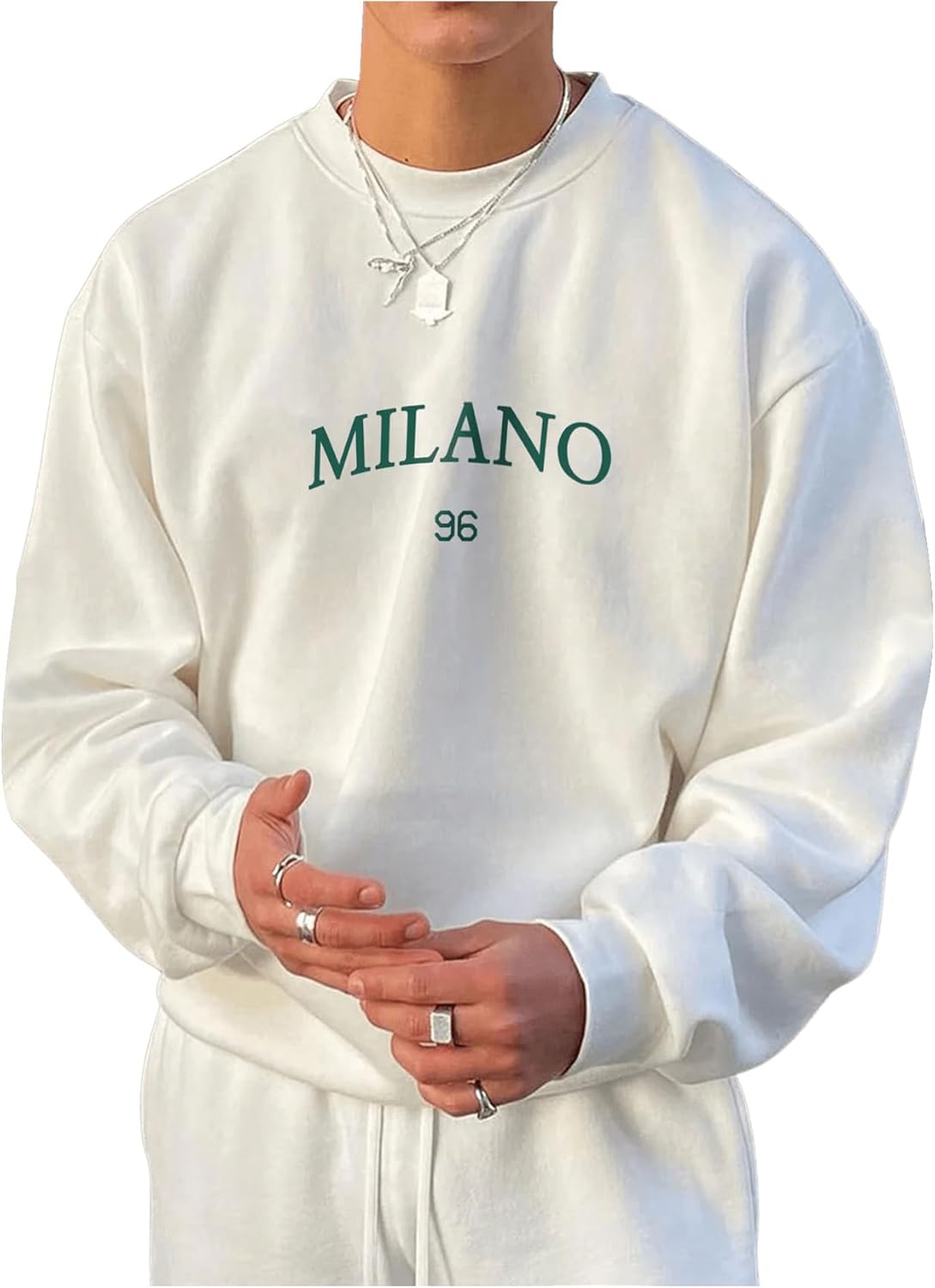 GORGLITTER Men's Crew Neck Sweatshirt Letter Print Long Sleeve Drop Shoulder Streetwear Sweatshirt Top