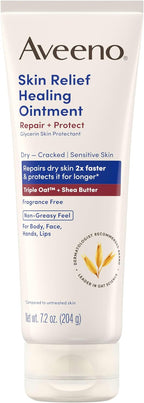Aveeno Skin Relief Healing Ointment, 72-Hour Skin Protectant with Triple Oat & Shea Butter for Extra Dry, Cracked & Sensitive Skin, Fragrance-Free & Multi-Use for Lips, 7.2 oz