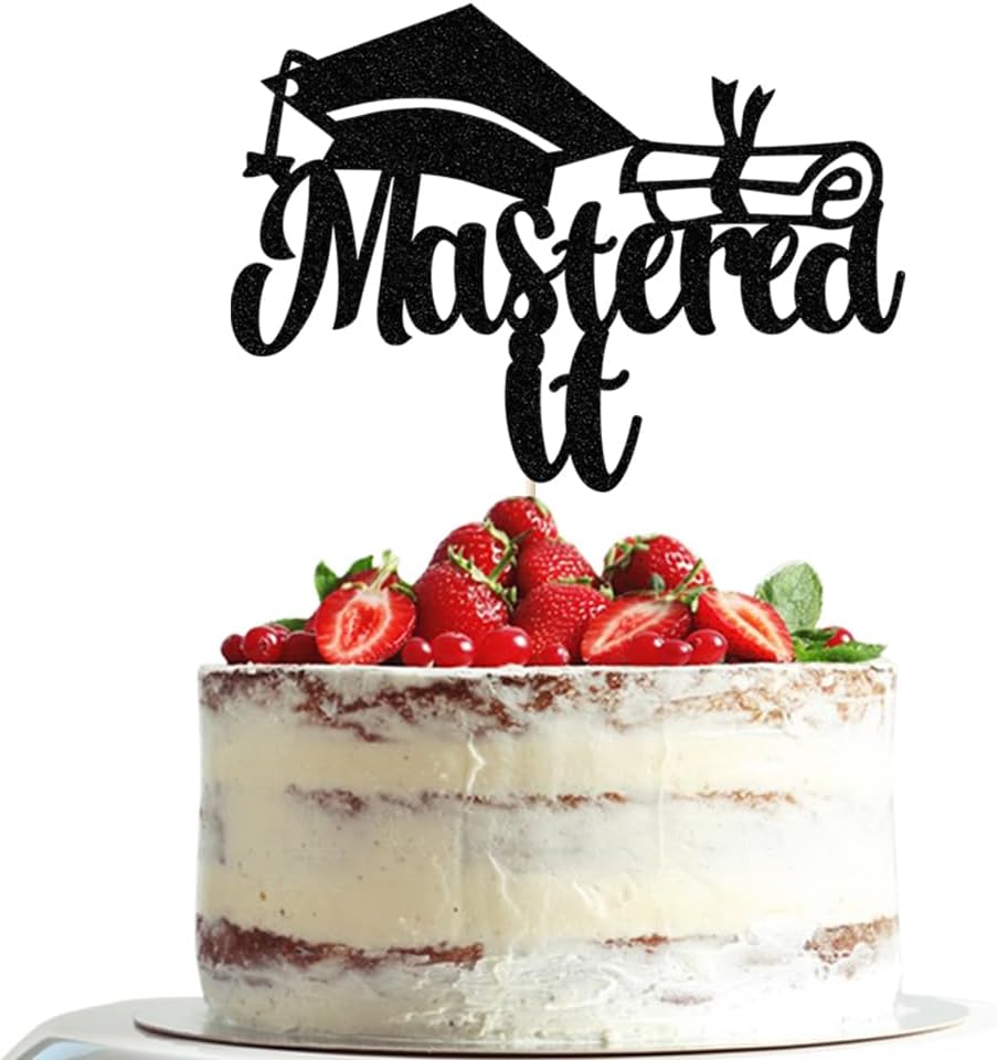 black gold Glitter Mastered It Cake Topper, 2026 graduation cake topper, Masters Graduation Party Decorations Supplies MBA Party Decorations Supplies