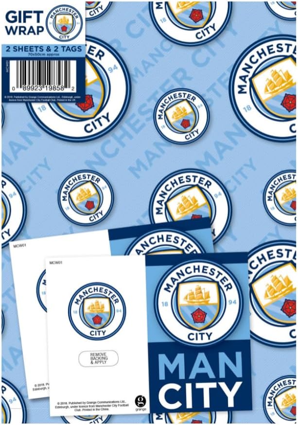 Manchester City FC Paper Gift Wrap Sheets Set (One Size) (Blue/White)