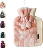 Ram® Large Cosy 2L Litre Rubber Hot Water Bottle with Faux Fluffy Cover Pink
