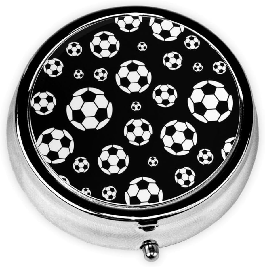 Pill Organizer 3 Compartment Mini Metal Pill Holder, Travel Portable Small Pill Case Pocket for Kids Man Woman - Soccer