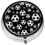 Pill Organizer 3 Compartment Mini Metal Pill Holder, Travel Portable Small Pill Case Pocket for Kids Man Woman - Soccer