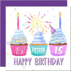15th Birthday Card for Women Cute Cupcake Birthday Card for 15 Year old teenage Girl Daughter Granddaughter Kids fifteen, fifteenth Sister cousin Niece