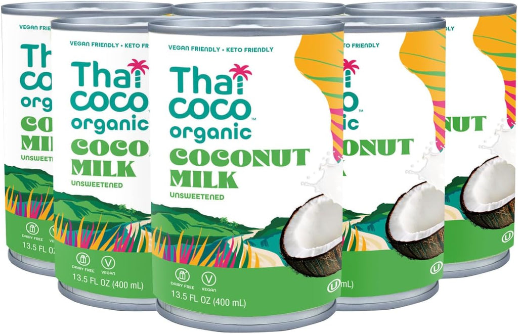 Thai Coco Organic Coconut Milk Full Fat Unsweetened 13.5 fl oz 6 Pk