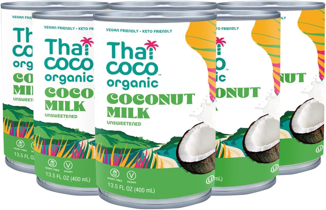 Thai Coco Organic Coconut Milk Full Fat Unsweetened 13.5 fl oz 6 Pk