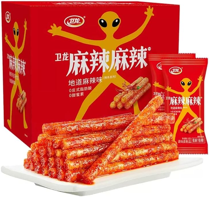 Weilong Hot Stick Spicy Bar, Small Gluten, LaTiao,Spicy Strip, Sweet Spicy Flavor Chinese Snack, Delicious Handmade Instant Spicy Snacks，Spicy strips Big gift bag (Very spicy,60 bags (1080g))