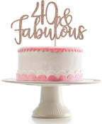 40 and Fabulous Cake Topper Rose Gold Glitter 40th Birthday Cake Topper Forty and Fabulous Birthday Cake Topper for Women