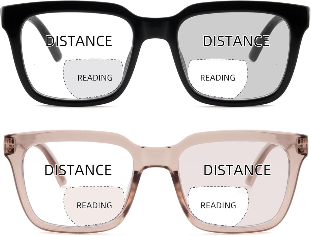 2 Pack Bifocal Reading Glasses for Women Men Oversized Clear Top Bi-focal Readers Progressive Dual-focus Glasses