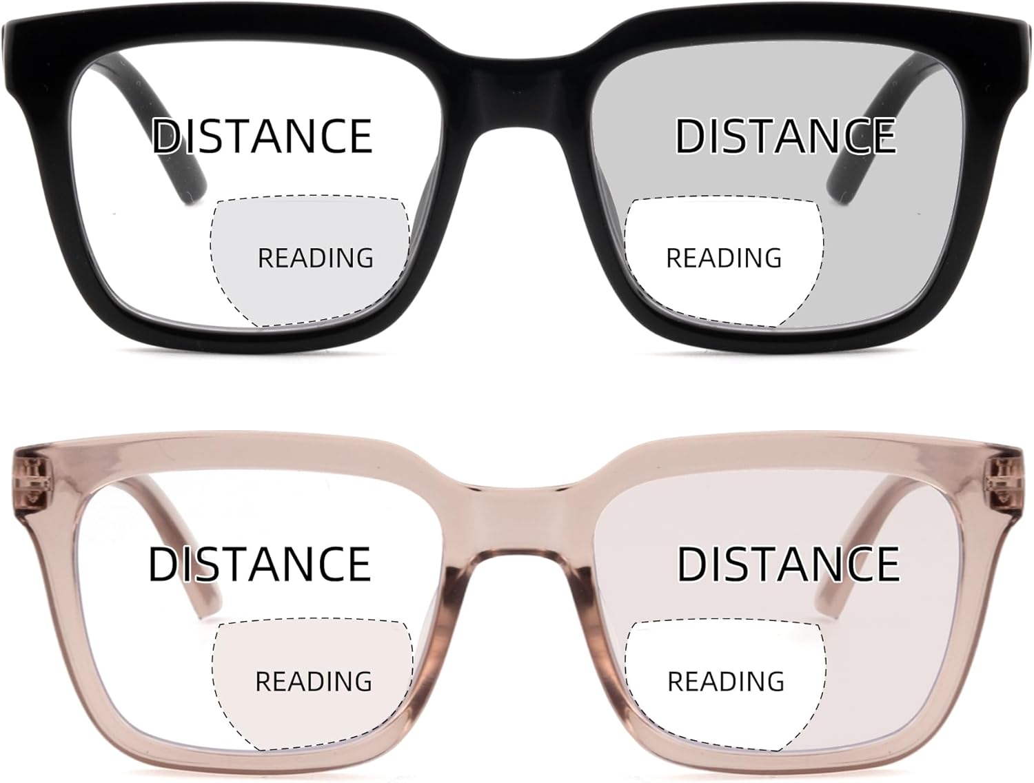 2 Pack Bifocal Reading Glasses for Women Men Oversized Clear Top Bi-focal Readers Progressive Dual-focus Glasses