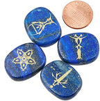 mookaitedecor 4 Piece Lapis Lazuli Stones Engraved Tarot Symbols Polished Palm Stones for Reiki Crystal Healing