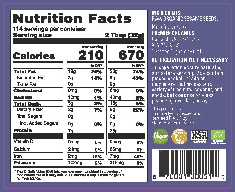 Artisana Organics Raw Tahini Sesame Seed Butter, 8 lbs - Bulk Tahini Sesame Butter, Just One Ingredient, Unroasted, Vegan, Paleo, and Keto Friendly