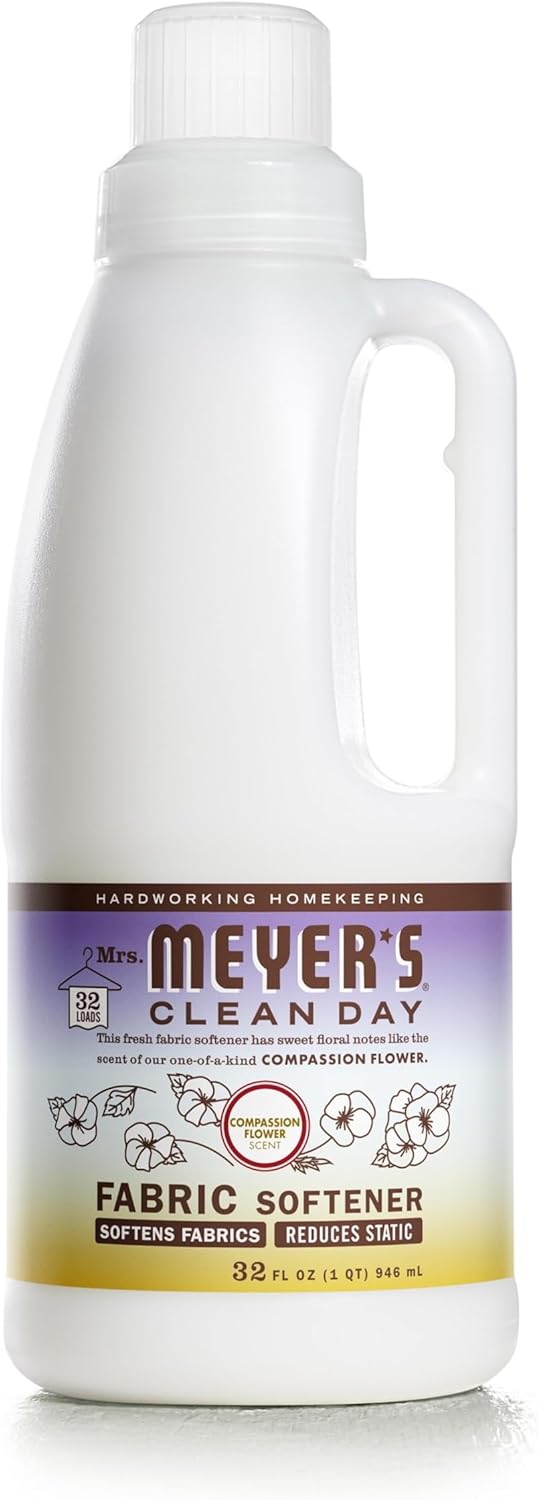 MRS. MEYER'S CLEAN DAY Liquid Fabric Softener, Infused with Essential Oils, Paraben Free, Compassion Flower, 32 oz (32 Loads)