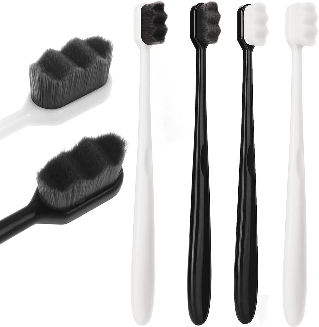 Extra Soft Toothbrush Bristle Toothbrus Micro Nanos Toothbrushes for Adults Manual Toothbrushs with 10000 Bristles for Sensitive Teeth 4 PCS (Black White)