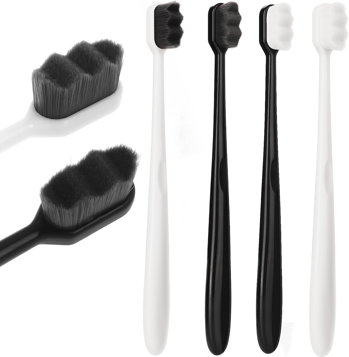 Extra Soft Toothbrush Bristle Toothbrus Micro Nanos Toothbrushes for Adults Manual Toothbrushs with 10000 Bristles for Sensitive Teeth 4 PCS (Black White)