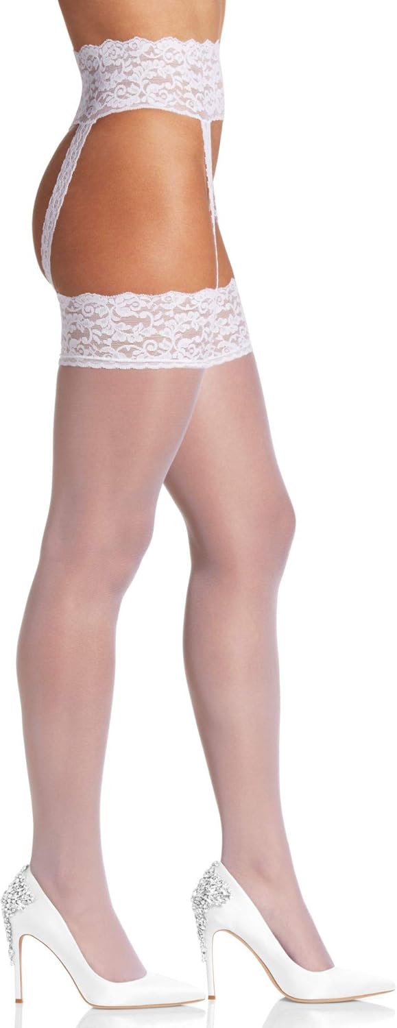 Berkshire 4909 Women's Lace Garter Stockings – 20 Denier Sheer Thigh High Hosiery with Stretch Lace Waist & Sandalfoot Toe