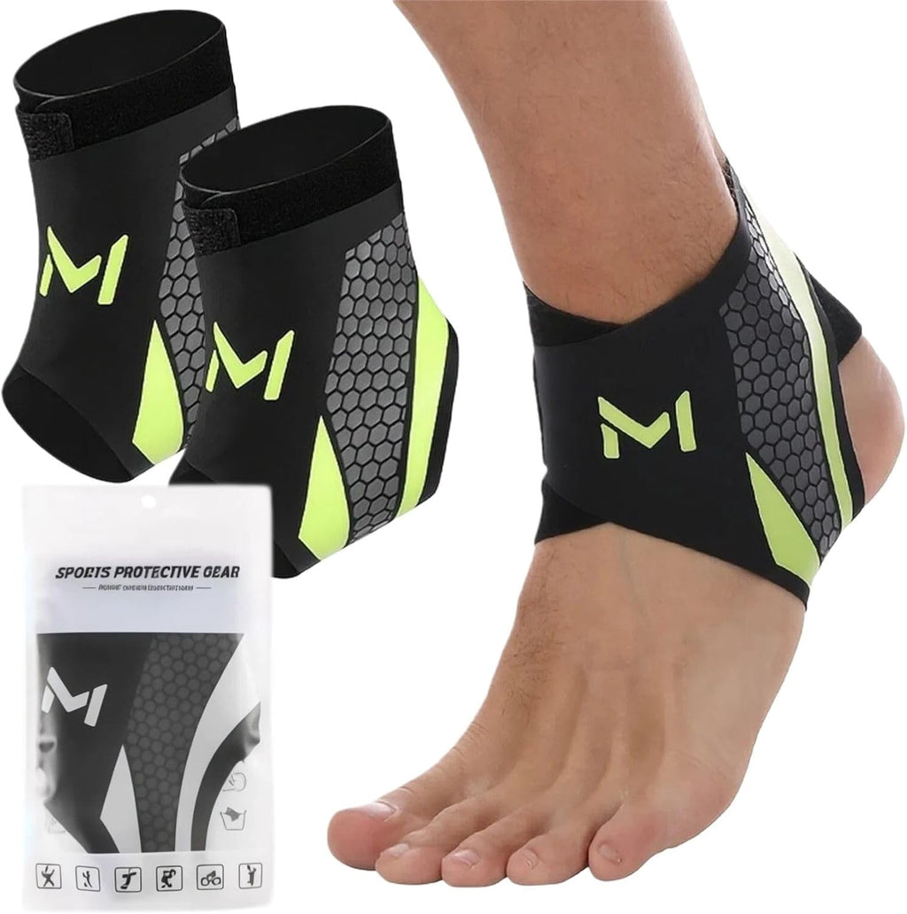 Ankle Support for Women & Men, Adjustable Ankle Wrap for Extra Stability, Compression Ankle Sleeve Support for Running, Basketball, Volleyball - 2 PCS Breathable Ankle Brace for Daily Training(Green)