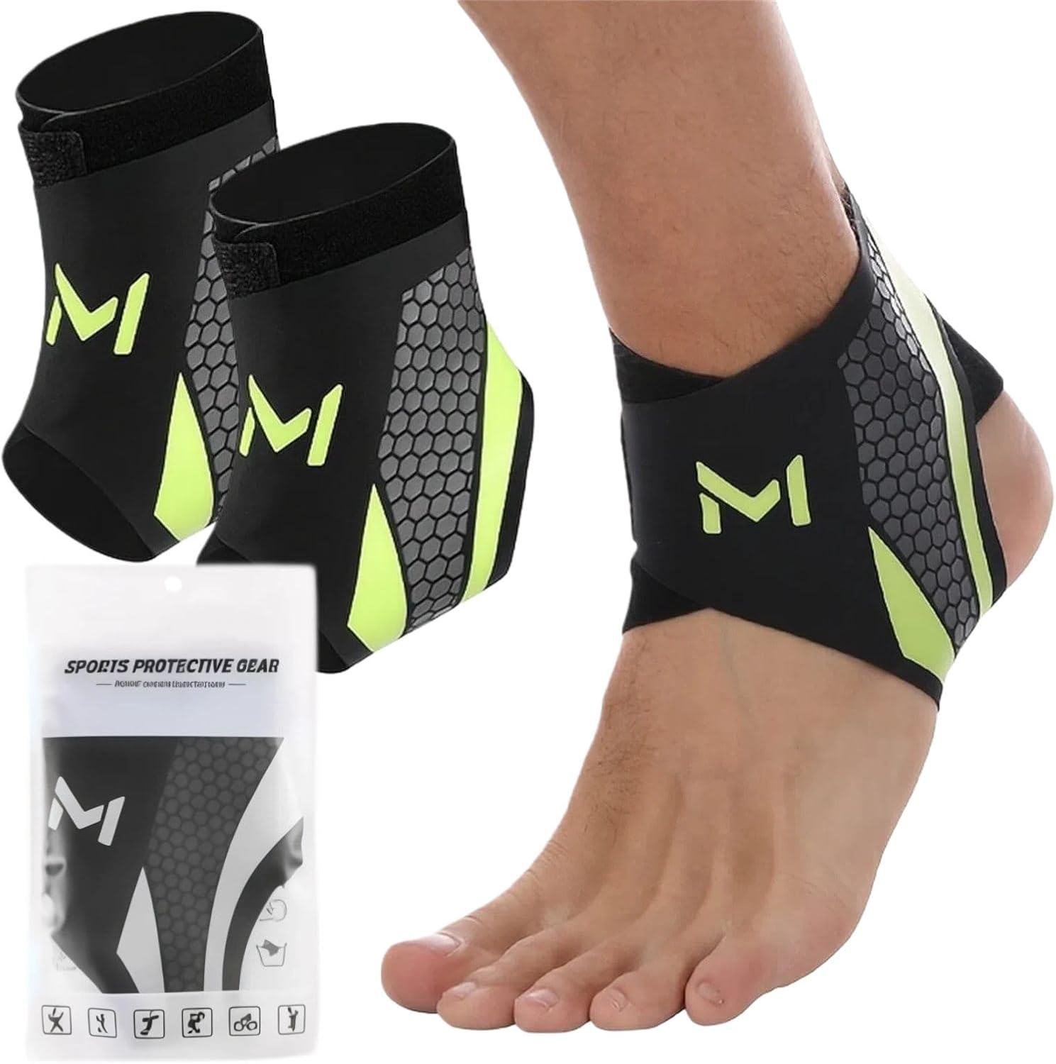 Ankle Support for Women & Men, Adjustable Ankle Wrap for Extra Stability, Compression Ankle Sleeve Support for Running, Basketball, Volleyball - 2 PCS Breathable Ankle Brace for Daily Training(Green)