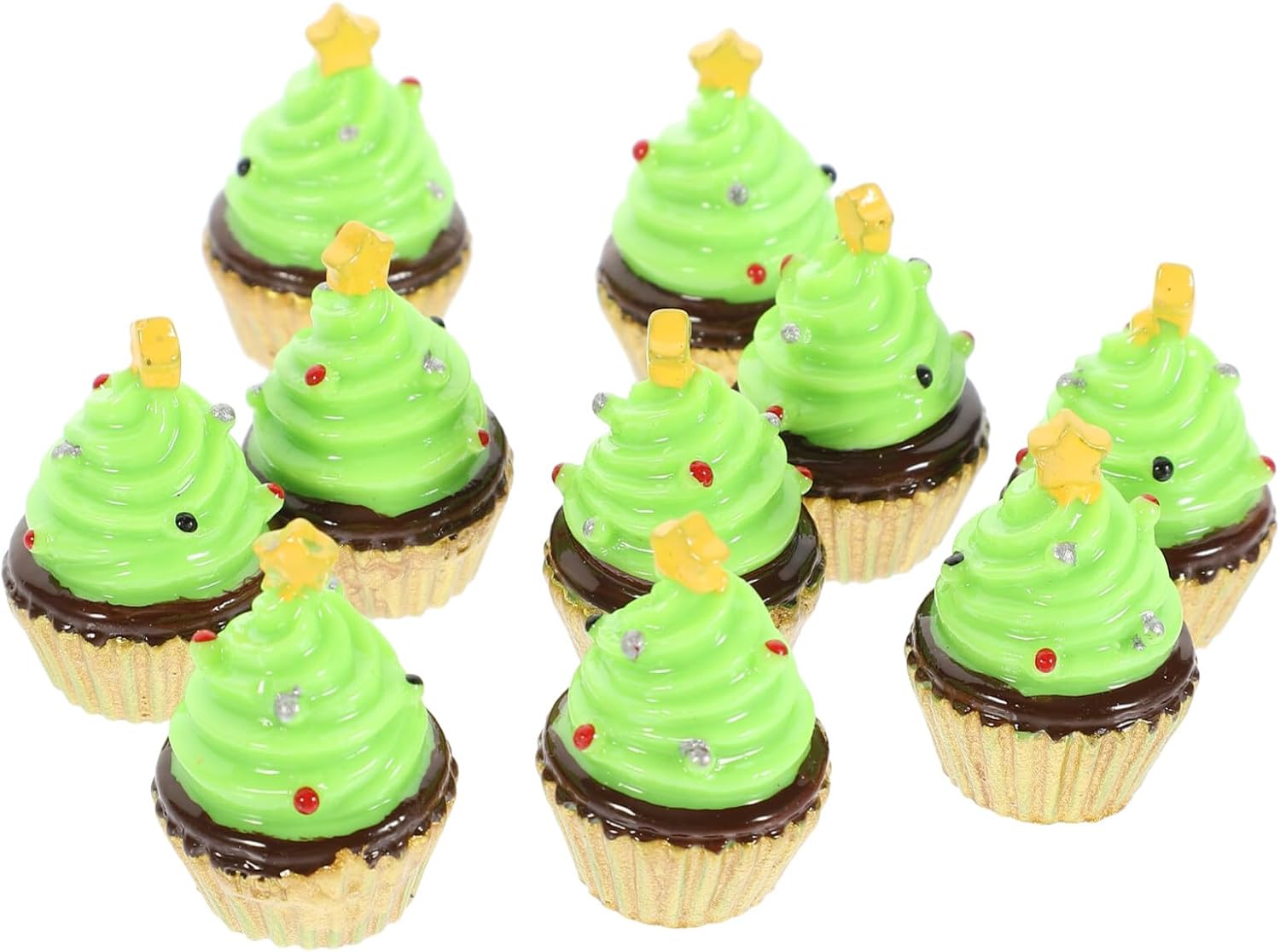 ABOOFAN 10pcs Artificial Cupcake Decors Christmas Tree Fake Cupcakes Holiday Cake Models Realistic Fake Desserts Pastries Food for Xmas Display Decor Crafts Photography Prop