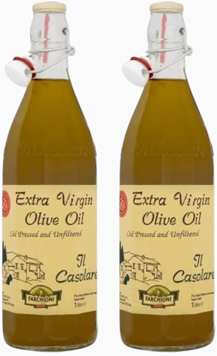 Farchioni Il Casolare Unfiltered Extra Virgin Olive Oil 33.8 oz – Cold Pressed, Unfiltered, Rustic Italian Flavor – Made from 100% Italian Olives – First Cold Press [Pack of 2]