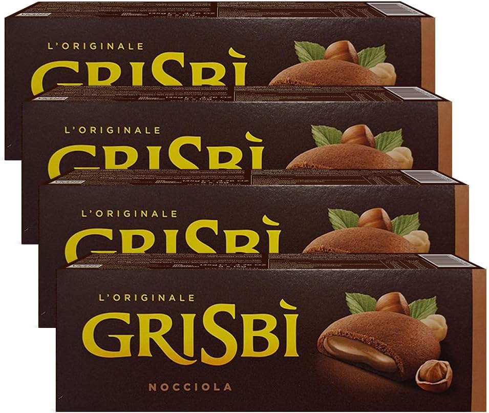 Grisbi Hazelnut Shortbread by Pasticceria Matilde Vicenzi, Hazelnut Cream Filled Patisserie Pastry Cookie, All-Natural, Kosher Dairy, Made in Italy, 4.76oz (135g) Box, 4-Pack