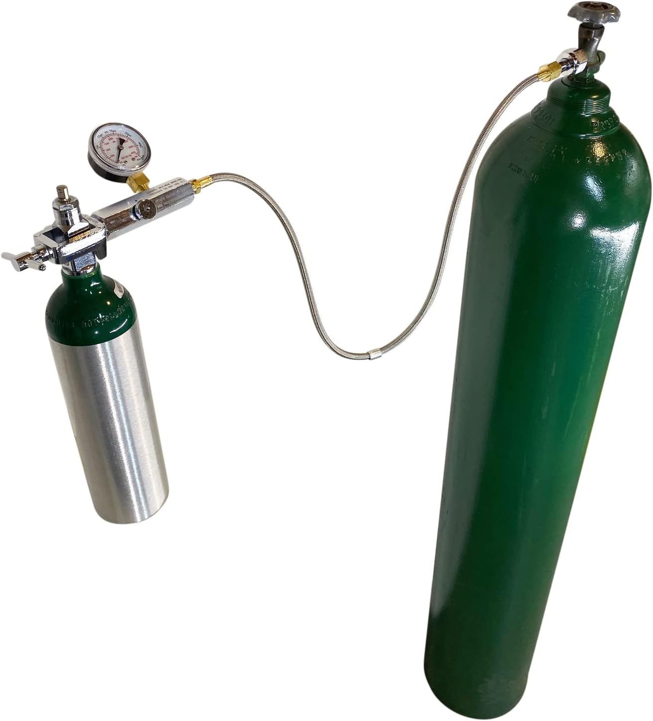 Preece Precision Oxygen Transfill Hose Adaptor CGA540 to CGA870 with Bleed Valve and Gauge for Medical Dental Aviation