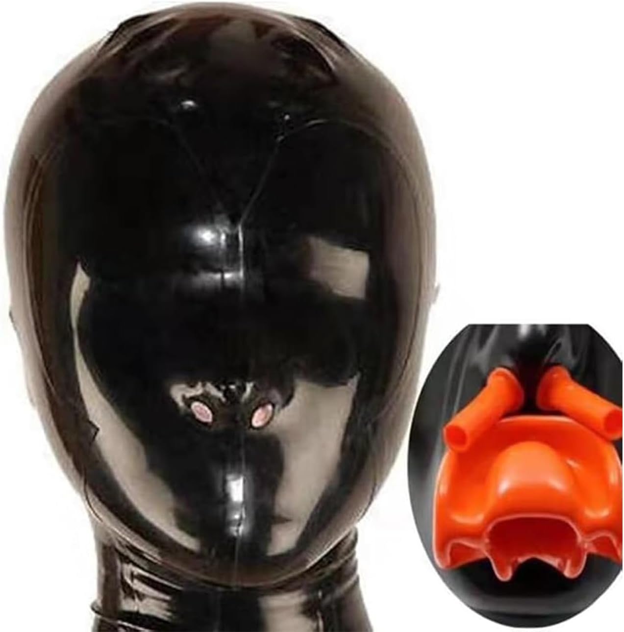 Latex Mask Black Hood Braces 15cm Nasal tube Sealed nostril Zipper Party Passion Rubber BH25