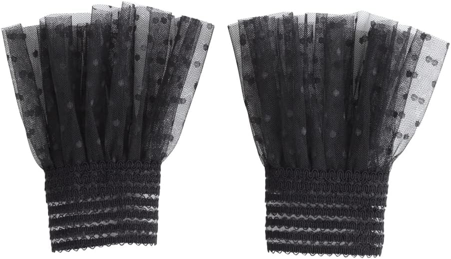 Ruffled Floral Layered Lace Cuffs Wrist Cuffs Black False Sleeves for Women Wrist Black