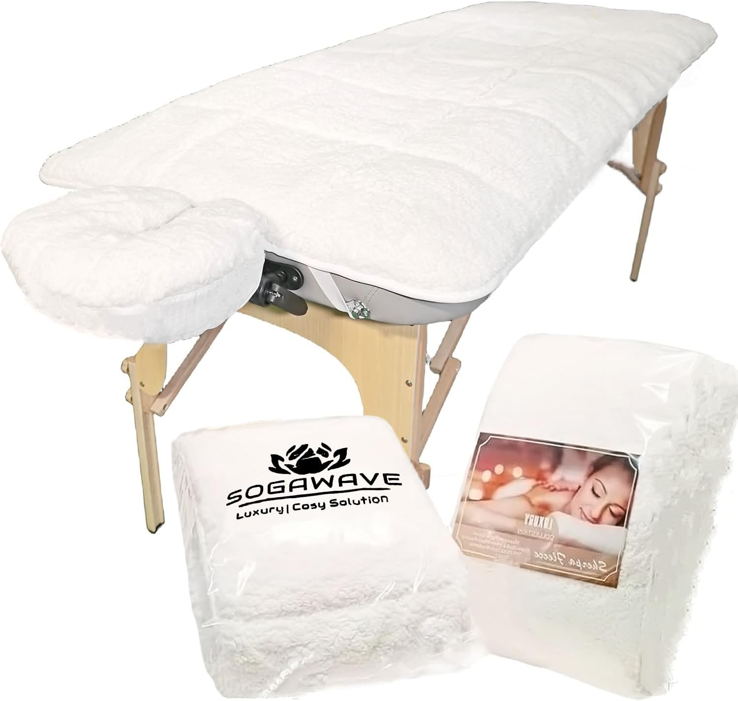Fleece Massage Table Pad,Extra Soft Quilted Fleece Massage Bed Cushion with Face Cradle Cover,Washable Elastic Fitted Spa Massage Table Topper for Salon,Spa & Home,71 x 31 Inch