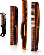 Handmade Tortoise Shell Comb Set – Pack of 4 Premium Fine-Tooth Combs for Men & Women – Includes Pocket, Folding, Dressing & Mustache Combs – Stylish Hair & Beard Grooming Kit