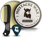 Striking Viking Mustache Wax Kit with Comb - 2 oz, Unscented, Strong Hold - Unscented Mustache Wax for Men & Anti-Static Comb for Precise Grooming - Non-Greasy Formula for Easy Beard Care