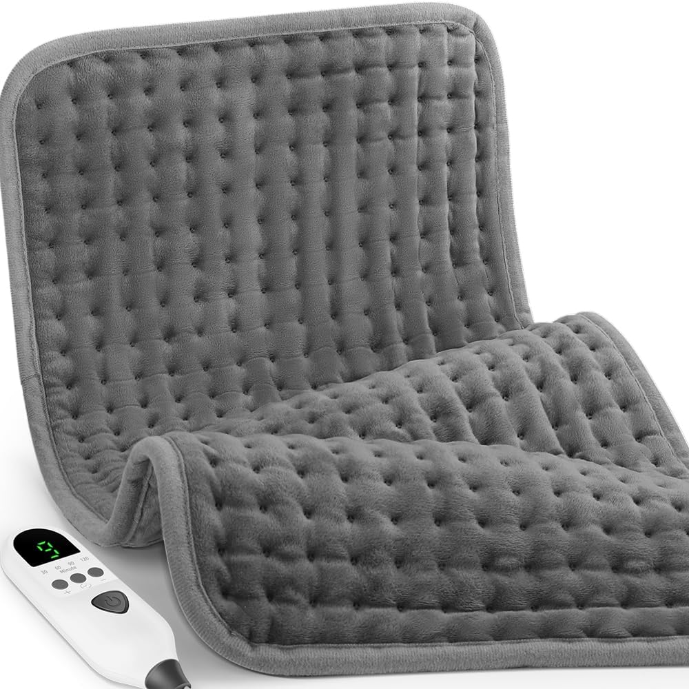 Heating Pad for Back Pain & Period Cramps Relief, 9 Heat Settings Electric Heating Pad for Neck & Shoulder, Auto Shut Off, Soft Machine Wash Fabric, Gifts for Mom, Women, 12''x24'', Gray