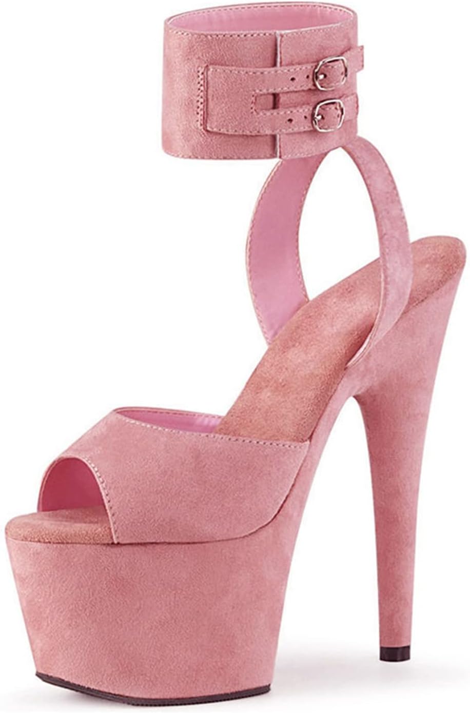 Womens Suede Sandals Platform Peep Open Toe Ankle Strap Slingback Super high Heels Sexy Nightclub Pole Dancing Stripper Club Dress Shoes 17cm