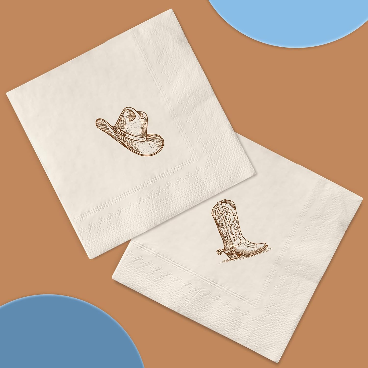 Whaline 50Pcs Western Cowboy Cocktail Napkins Beverage Napkin Brown Cowgirl Hat Boot Last Rodeo Disposable Paper Napkin for Birthday Bachelorette Baby Shower