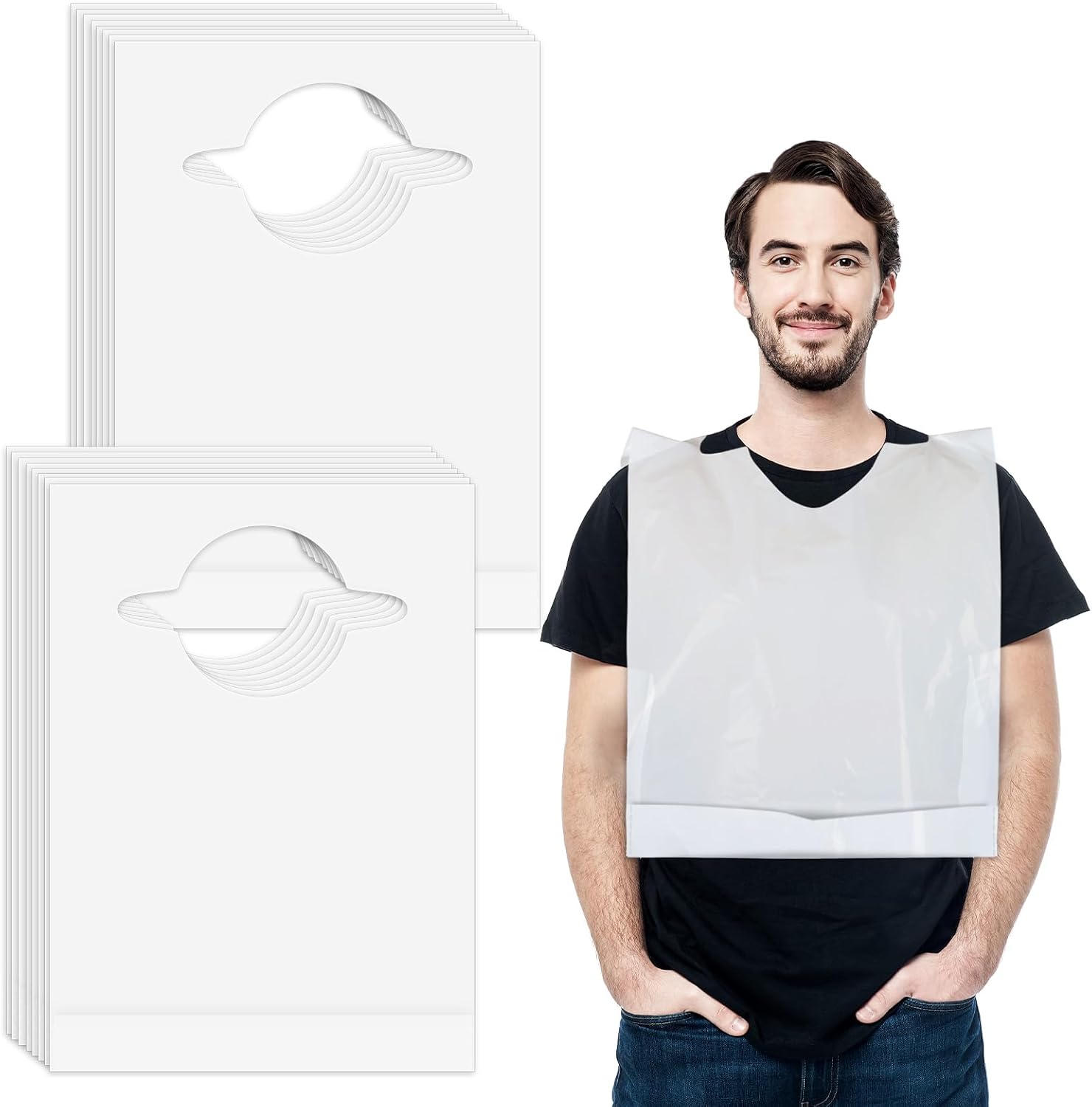 50/200 Pack Adult Bibs for Men, Disposable Bibs for Adult Waterproof & Oil-Proof, 22" Plastic Bib for Elderly Women Eating